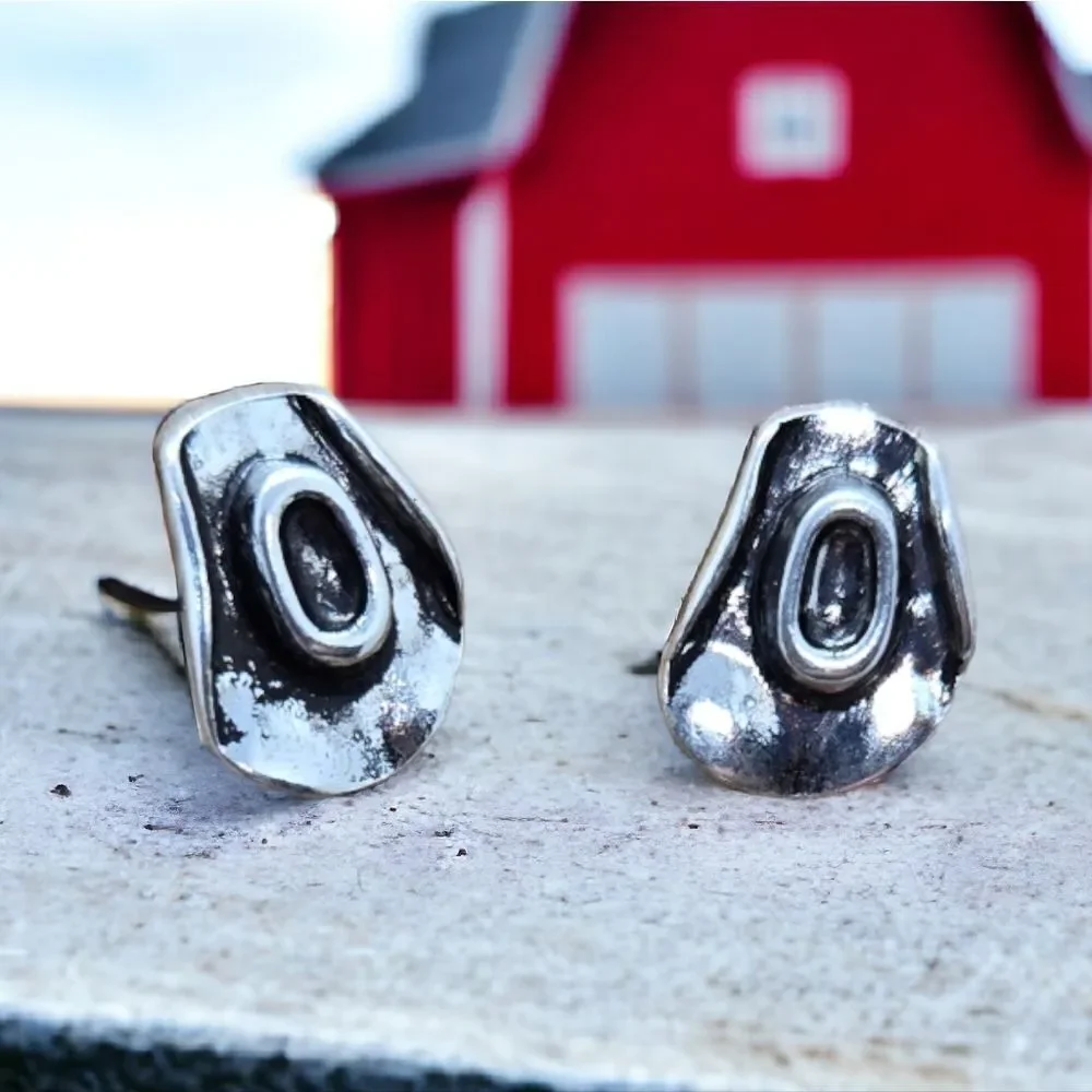Cowboy Hat Western Stud Earrings Boho Antique Silver Shaped Cowgirl Jewelry New